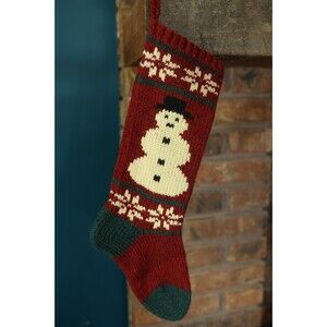 Vintage Christmas Cove Designs Maine Wool Knit Snowman Cabin Stocking
